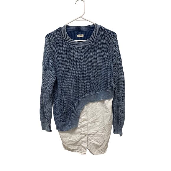 Pilcro Anthropologie Asymmetrical Twofer Sweater washed blue size small - Picture 1 of 7
